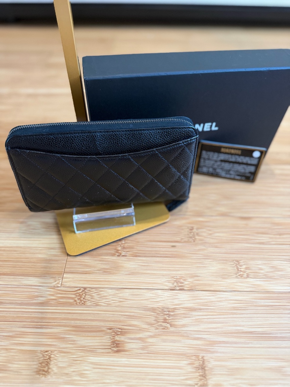 CHANEL Black Quilted Caviar Leather Zip Wallet with Silver CC - Picture 6 of 6